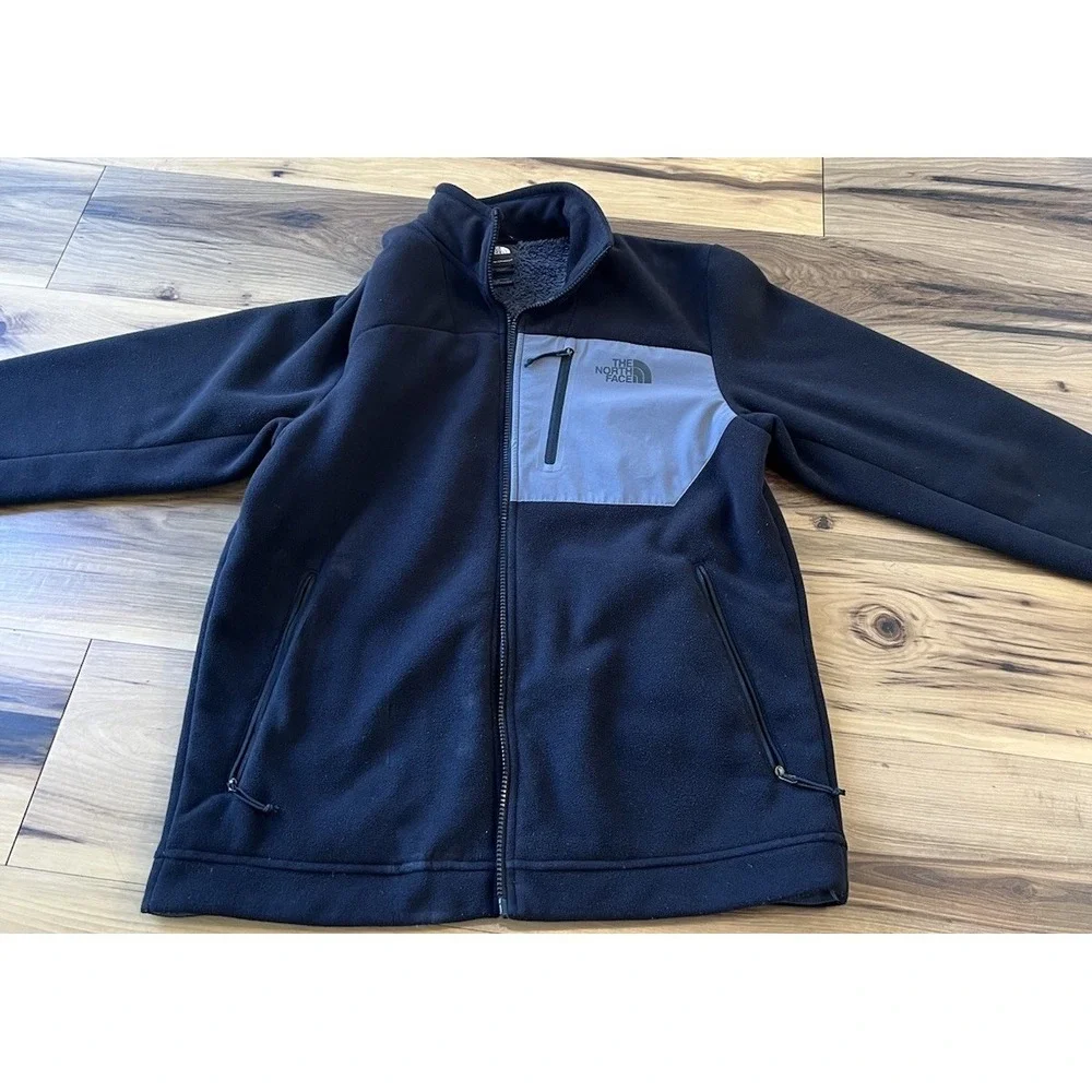 The North Face Men's Medium Full Zip Fleece Jacket Black Gray Logo